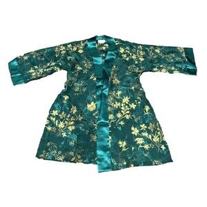 California Dynasty Vintage  Kimono Green‎ and Gold Floral Robe Size Small